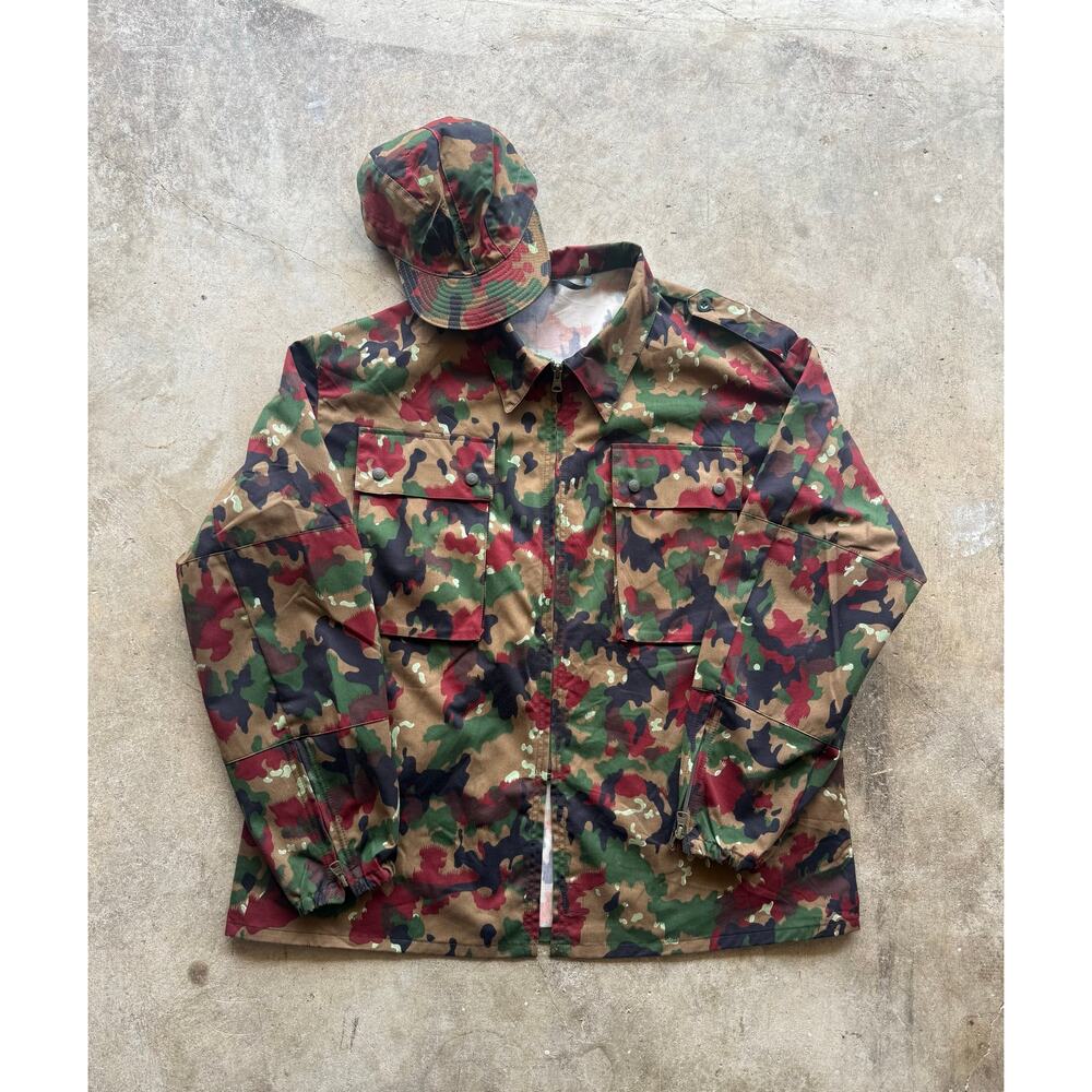 1991/92 Swiss Alpenflage Camo Light Jacket Size 62 (3XL) M83 + Hat Authentic